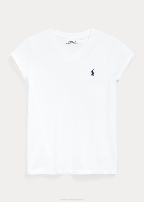 hvid børn Ralph Lauren T-shirt med v-hals i bomuldsjersey Z426B7213