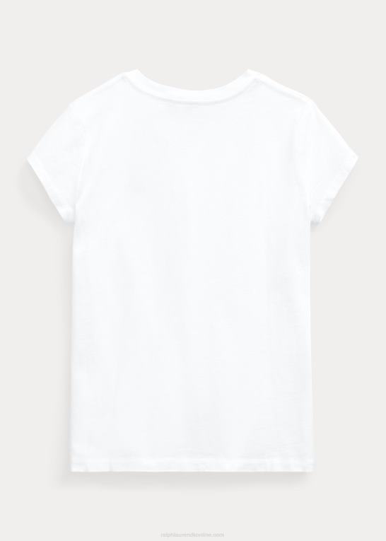 hvid børn Ralph Lauren T-shirt med v-hals i bomuldsjersey Z426B7213