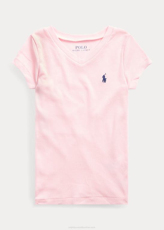 karmel pink børn Ralph Lauren T-shirt med v-hals i bomuld Z426B6956