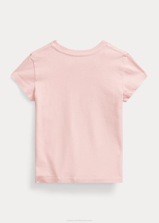 lyserødt sand børn Ralph Lauren T-shirt i bomuldsjersey med logo Z426B7423