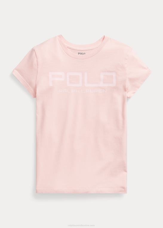 lyserødt sand børn Ralph Lauren T-shirt i bomuldsjersey med logo Z426B7571