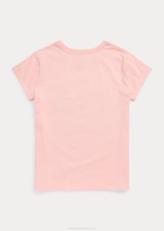 lyserødt sand børn Ralph Lauren T-shirt i broderet bomuldsjersey Z426B7596