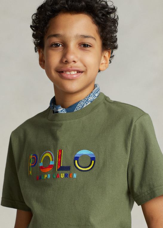 mørk salvie børn Ralph Lauren T-shirt i bomuldsjersey med logo Z426B5971