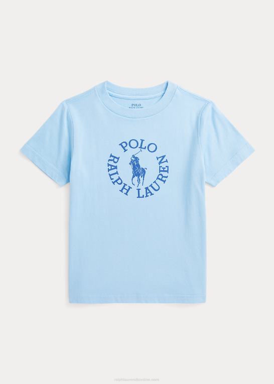 pudder blå børn Ralph Lauren T-shirt i bomuldsjersey med stor pony-logo Z426B5742