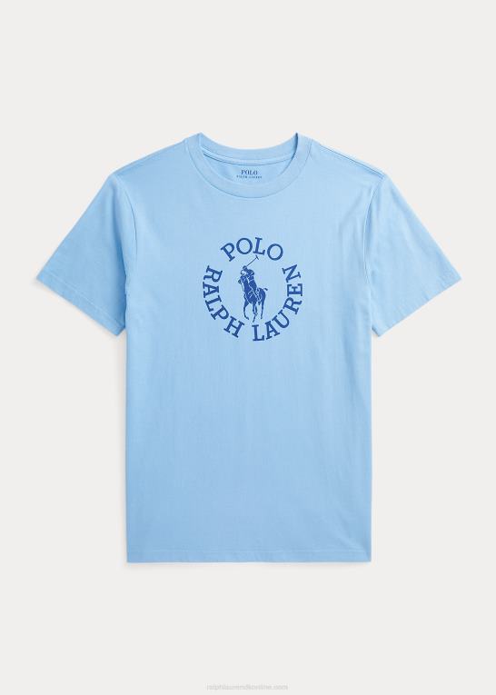pudder blå børn Ralph Lauren T-shirt i bomuldsjersey med stor pony-logo Z426B6094