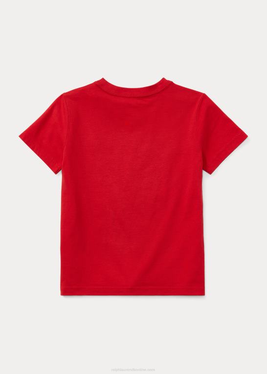 rl 2000 rød børn Ralph Lauren T-shirt med v-hals i bomuldsjersey Z426B5902