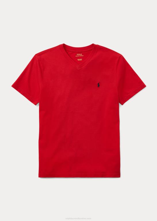 rl 2000 rød børn Ralph Lauren T-shirt med v-hals i bomuldsjersey Z426B6280