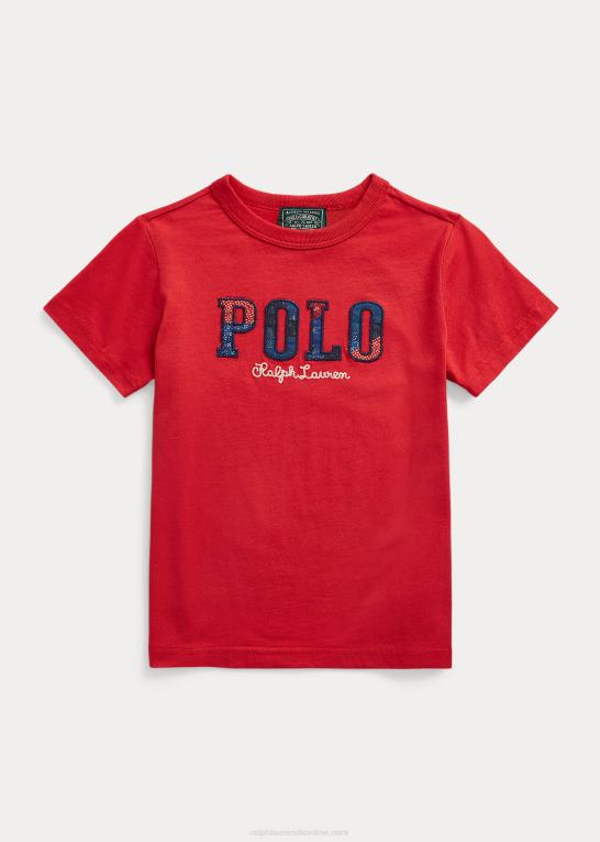 stolpe rød børn Ralph Lauren T-shirt i bomuldsjersey med logo Z426B5802