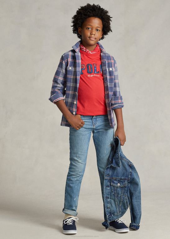 stolpe rød børn Ralph Lauren T-shirt i bomuldsjersey med logo Z426B6000