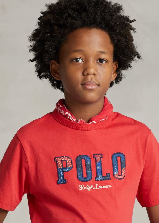 stolpe rød børn Ralph Lauren T-shirt i bomuldsjersey med logo Z426B6000