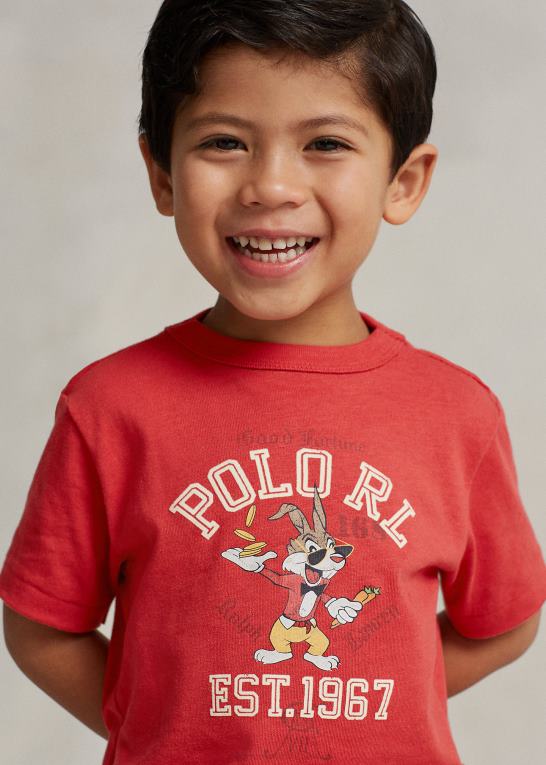 stolpe rød børn Ralph Lauren måne nytår bomuldsjersey t-shirt Z426B6437