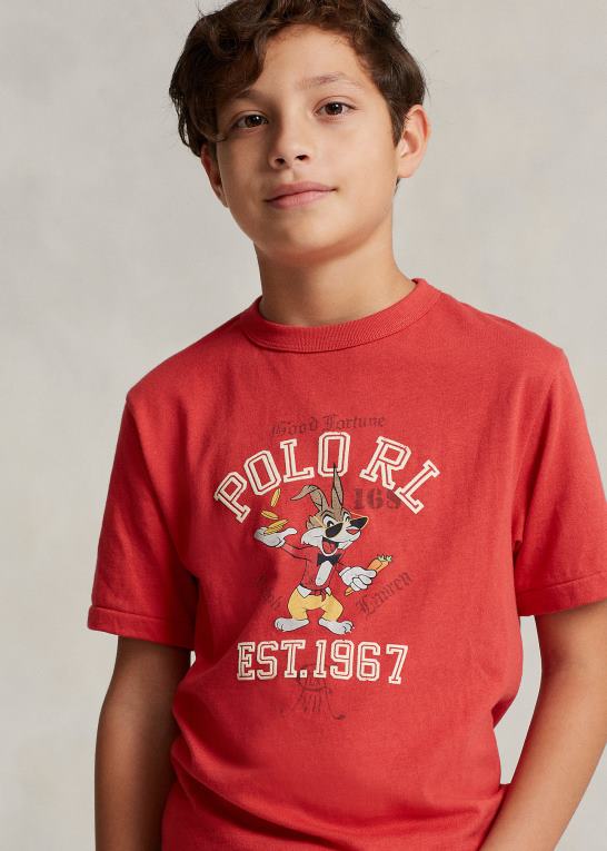 stolpe rød børn Ralph Lauren måne nytår bomuldsjersey t-shirt Z426B6570