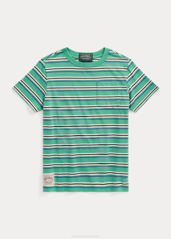 tømmerflåde grøn multi børn Ralph Lauren stribet bomuldsjersey lommet-shirt Z426B5823