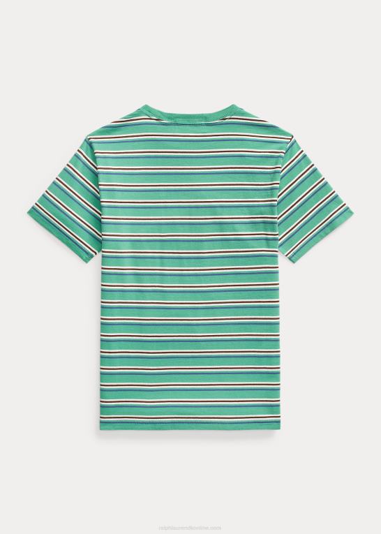 tømmerflåde grøn multi børn Ralph Lauren stribet bomuldsjersey lommet-shirt Z426B6185