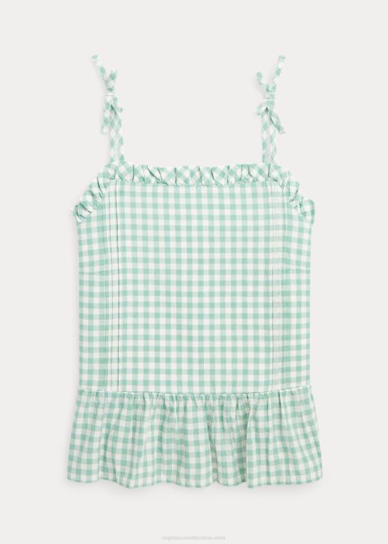 falmet mint/dækvask hvid børn Ralph Lauren Gingham bomuld madras peplum top Z426B6726