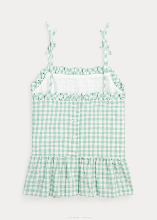 falmet mint/dækvask hvid børn Ralph Lauren Gingham bomuld madras peplum top Z426B6726