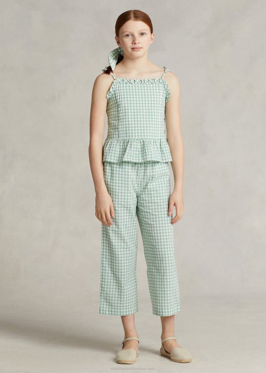 falmet mint/dækvask hvid børn Ralph Lauren Gingham bomuld madras peplum top Z426B6726