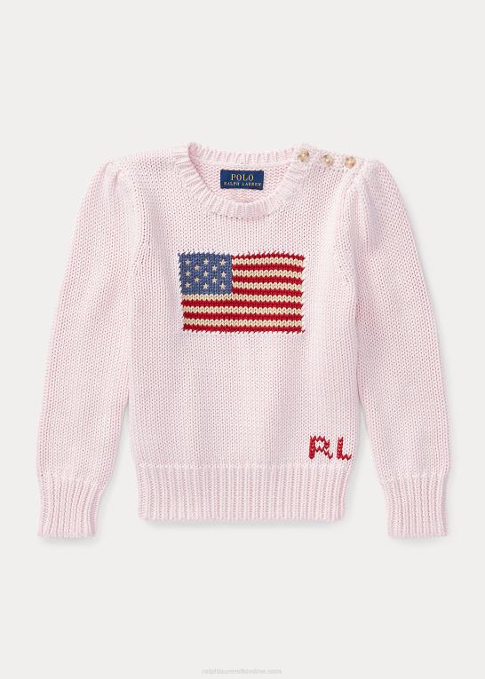 akacie lyserød børn Ralph Lauren flag bomuldstrøje med rund hals Z426B6795