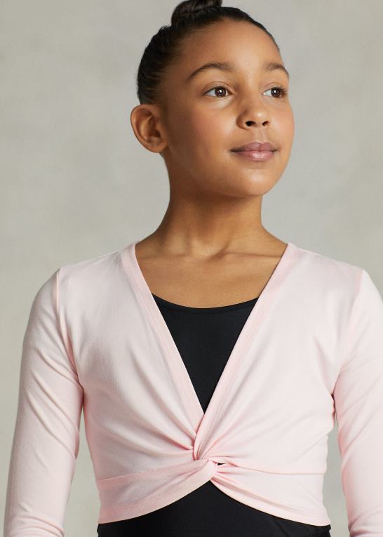 akacie lyserød børn Ralph Lauren twist-front stretch jersey top Z426B7505
