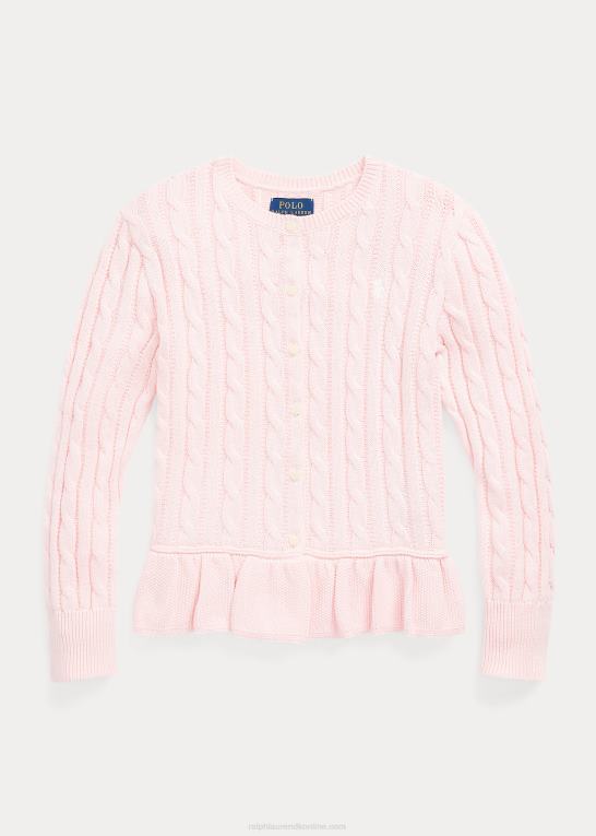 antydning af pink børn Ralph Lauren kabelstrikket peplum cardigan i bomuld Z426B7553
