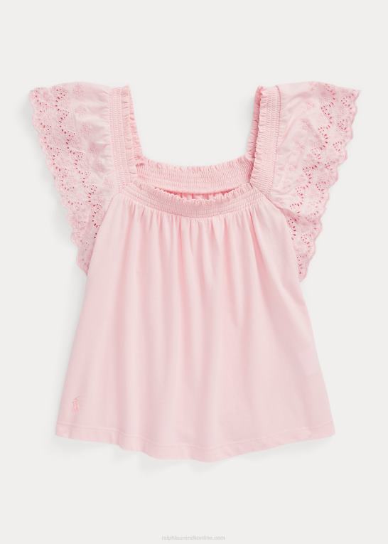 antydning af pink børn Ralph Lauren top med øjebroderet bomuldsjersey Z426B7186