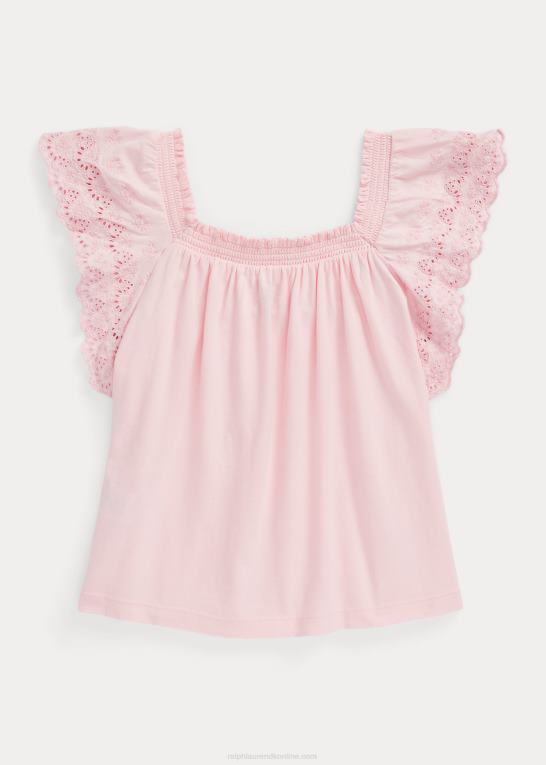 antydning af pink børn Ralph Lauren top med øjebroderet bomuldsjersey Z426B7186