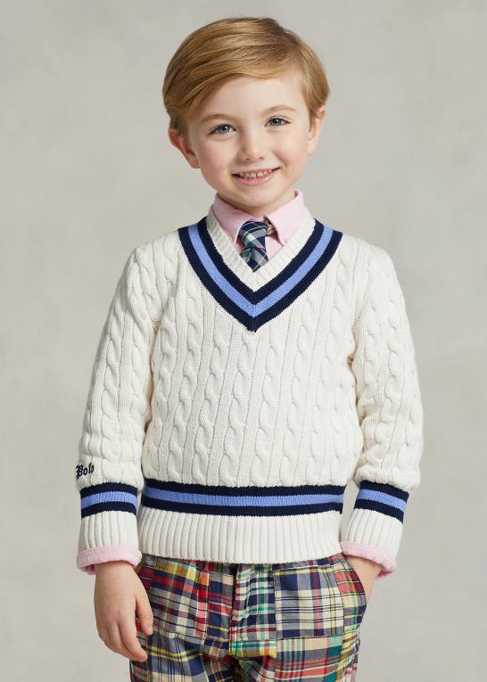 creme m/marine stribe børn Ralph Lauren den ikoniske crickettrøje Z426B5665