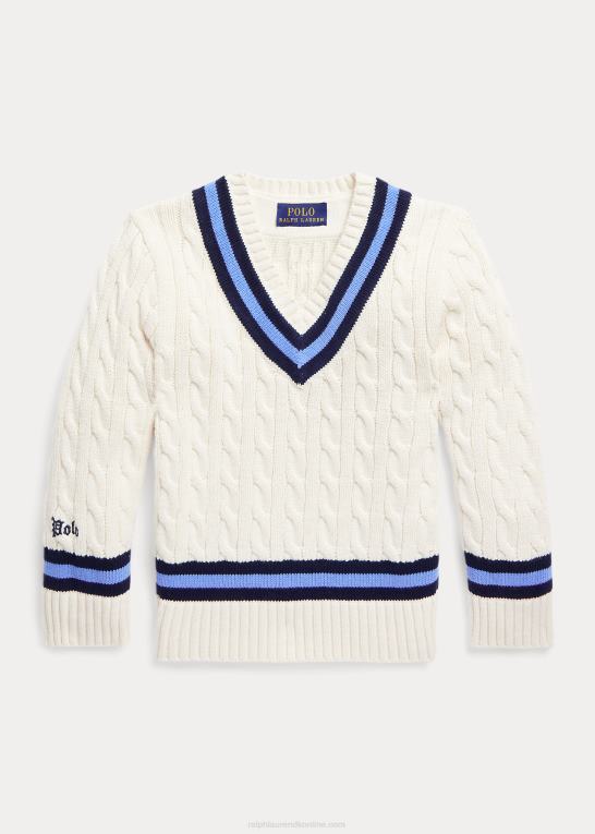 creme m/marine stribe børn Ralph Lauren den ikoniske crickettrøje Z426B5665