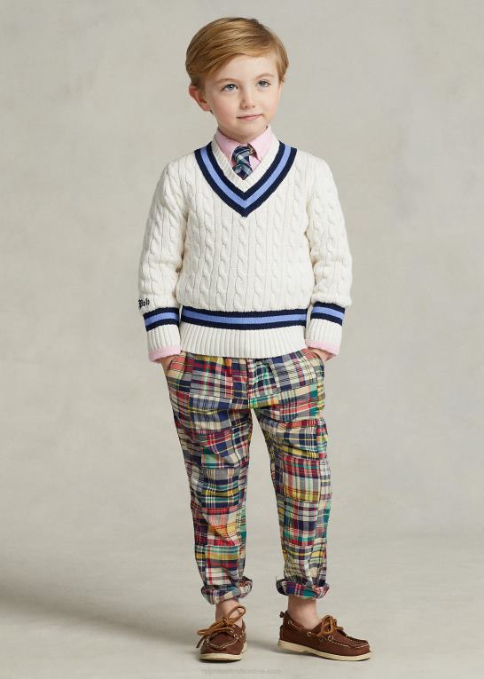 creme m/marine stribe børn Ralph Lauren den ikoniske crickettrøje Z426B5665