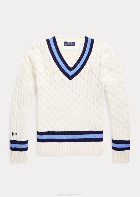 creme m/marine stribe børn Ralph Lauren den ikoniske crickettrøje Z426B6166