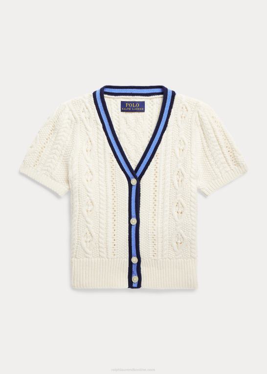 creme multi børn Ralph Lauren kortærmet cricket cardigan i bomuld Z426B7384