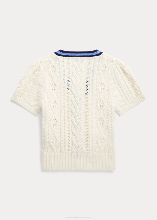 creme multi børn Ralph Lauren kortærmet cricket cardigan i bomuld Z426B7384