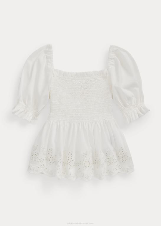 dækvask hvid børn Ralph Lauren smocket jerseytop i bomuld Z426B6844
