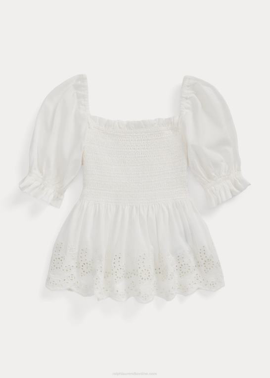 dækvask hvid børn Ralph Lauren smocket jerseytop i bomuld Z426B6844