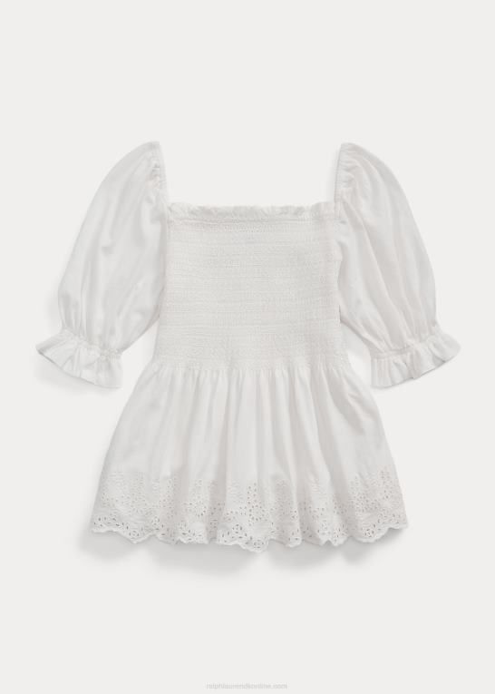 dækvask hvid børn Ralph Lauren smocket jerseytop i bomuld Z426B7069