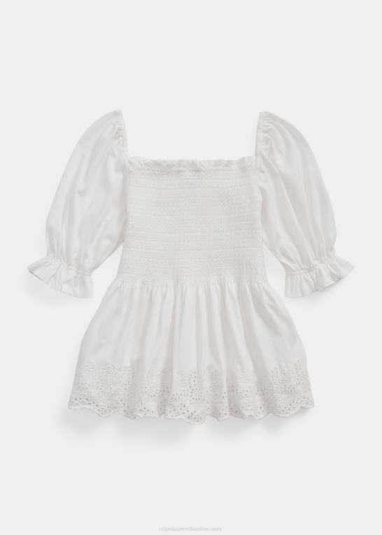 dækvask hvid børn Ralph Lauren smocket jerseytop i bomuld Z426B7069