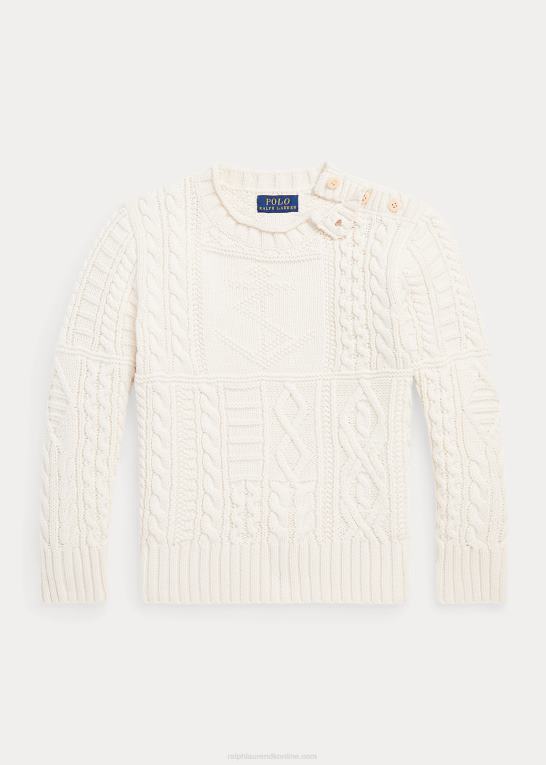 ejendomscreme børn Ralph Lauren aran-strikket bomuldstrøje med rullehals Z426B6539