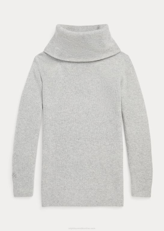 forårsgrå lyng børn Ralph Lauren tunikasweater i vaffelstrikket rullekrave Z426B7623