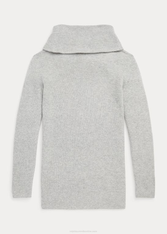 forårsgrå lyng børn Ralph Lauren tunikasweater i vaffelstrikket rullekrave Z426B7623
