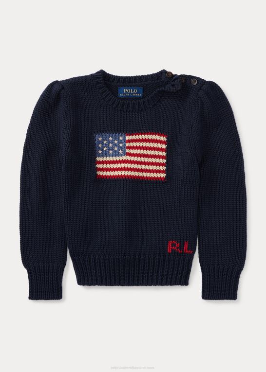 jægerflåde børn Ralph Lauren flag bomuldstrøje med rund hals Z426B6793