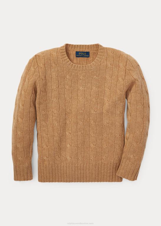 kamel melange børn Ralph Lauren den ikoniske kabelstrikkede kashmirtrøje Z426B5731