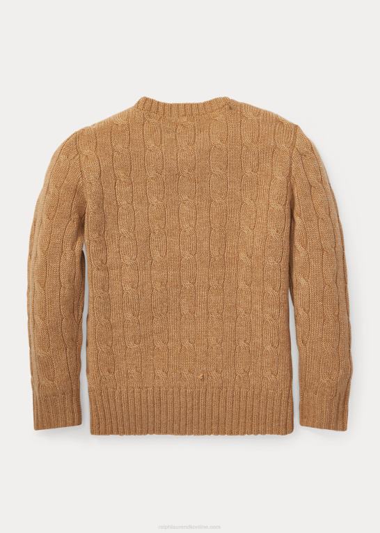 kamel melange børn Ralph Lauren den ikoniske kabelstrikkede kashmirtrøje Z426B5731