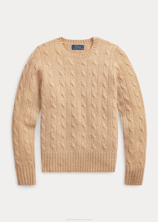 kamel melange børn Ralph Lauren kabelstrikket kashmirtrøje Z426B7196