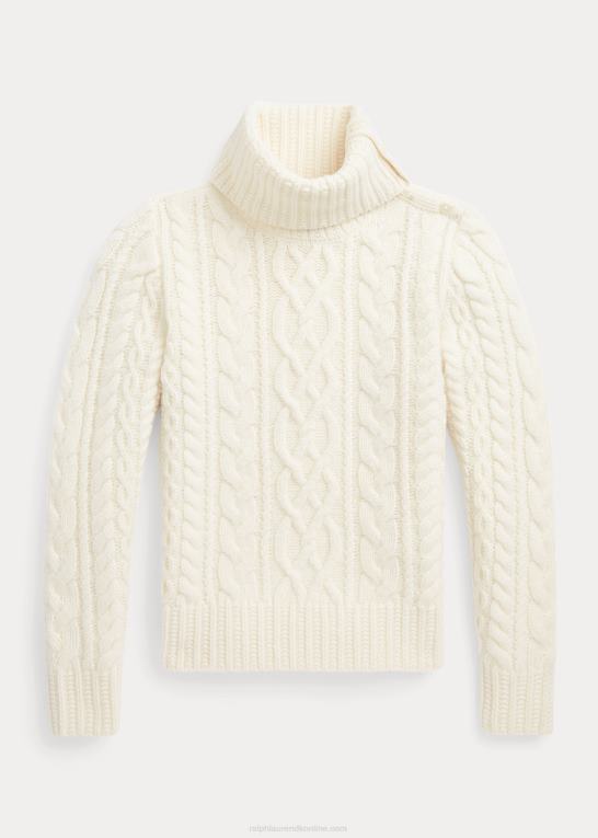 klubhuscreme børn Ralph Lauren aran-strikket uld-blandet sweater med rullekrave Z426B7507