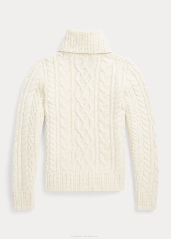 klubhuscreme børn Ralph Lauren aran-strikket uld-blandet sweater med rullekrave Z426B7507