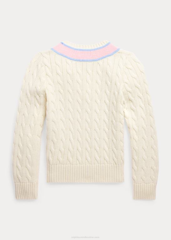 klubhuscreme børn Ralph Lauren kabelstrikket crickettrøje i bomuldsblanding Z426B7079