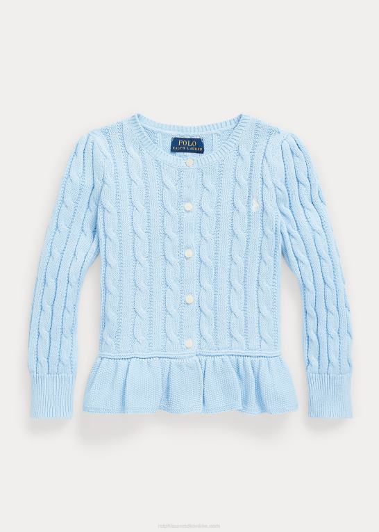 kontor blå/nevis børn Ralph Lauren kabelstrikket peplum cardigan i bomuld Z426B9993