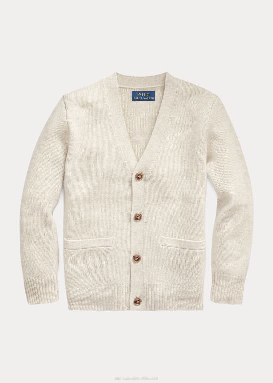 lysegrå lyng børn Ralph Lauren cardigan i kashmir med v-hals Z426B5934