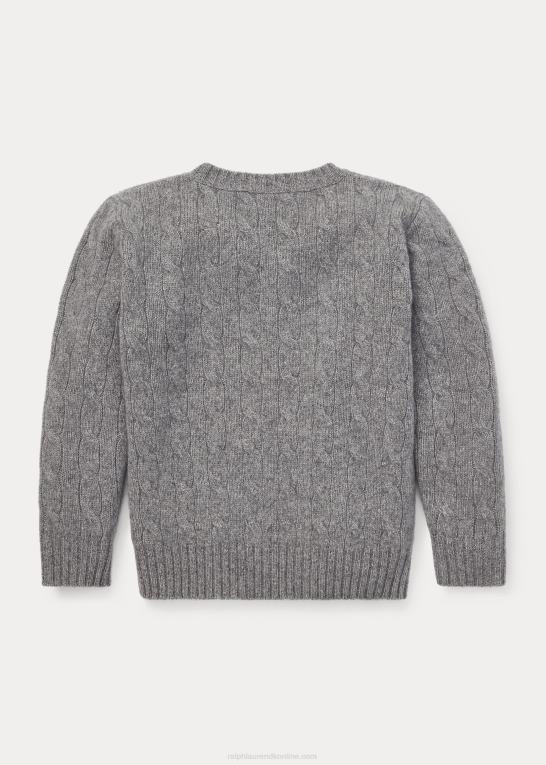 lysegrå lyng børn Ralph Lauren den ikoniske kabelstrikkede kashmirtrøje Z426B5728