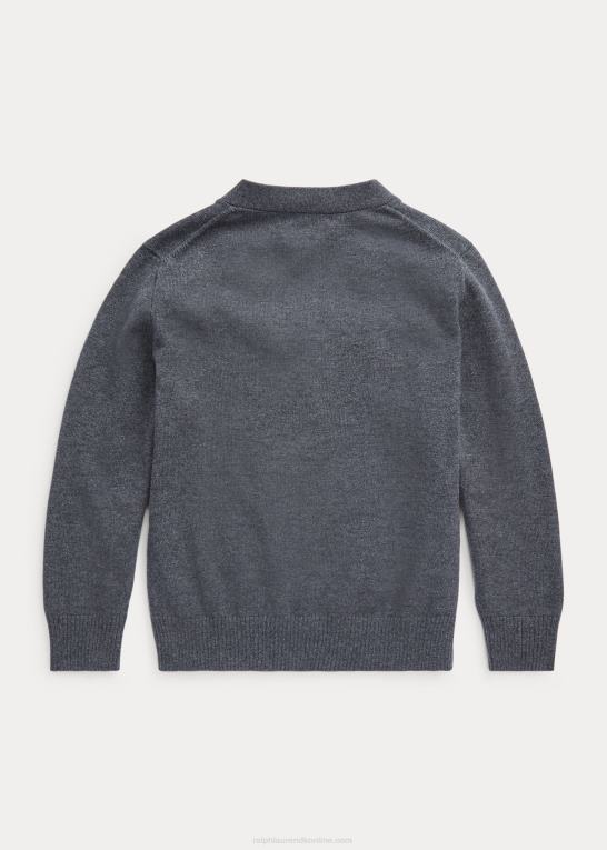 mellemgrå lyng børn Ralph Lauren cardigan i bomuld med v-hals Z426B5916